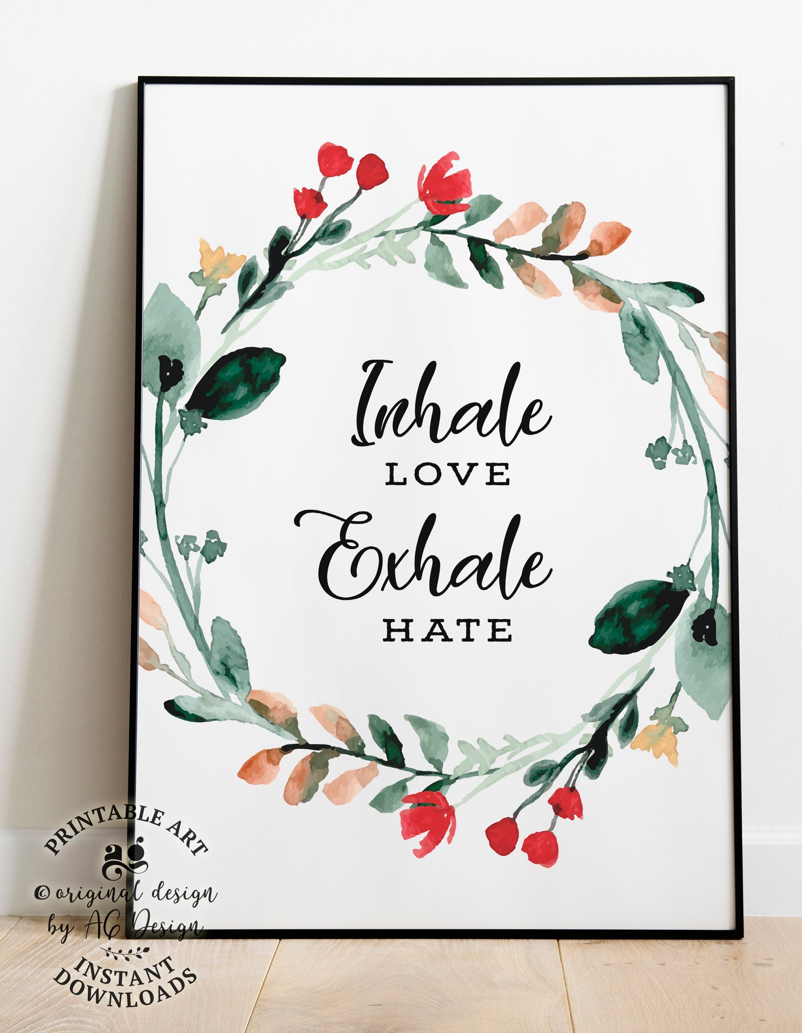 Buy Inhale Love Exhale Hate Print, Floral Wreath Printable, Inhale