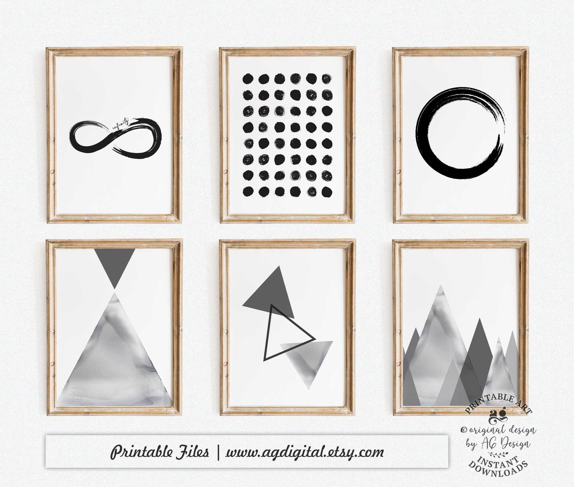 Minimalist Abstract Geometric Boho Black White Gallery Wall Set of 30 ...