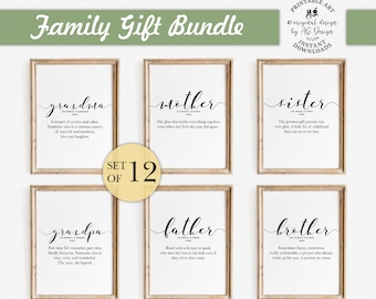 Family Gift Bundle, 12 Printable Funny Definition Posters, Mother Father Grandma Grandpa Sister Brother Son Daughter Uncle Aunt Niece Nephew