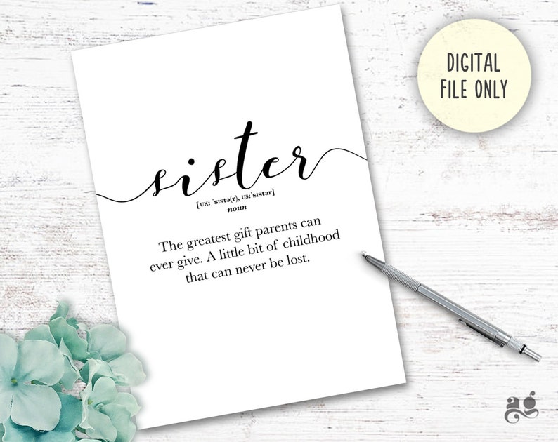 gifts for sister printable sister quote word definition etsy