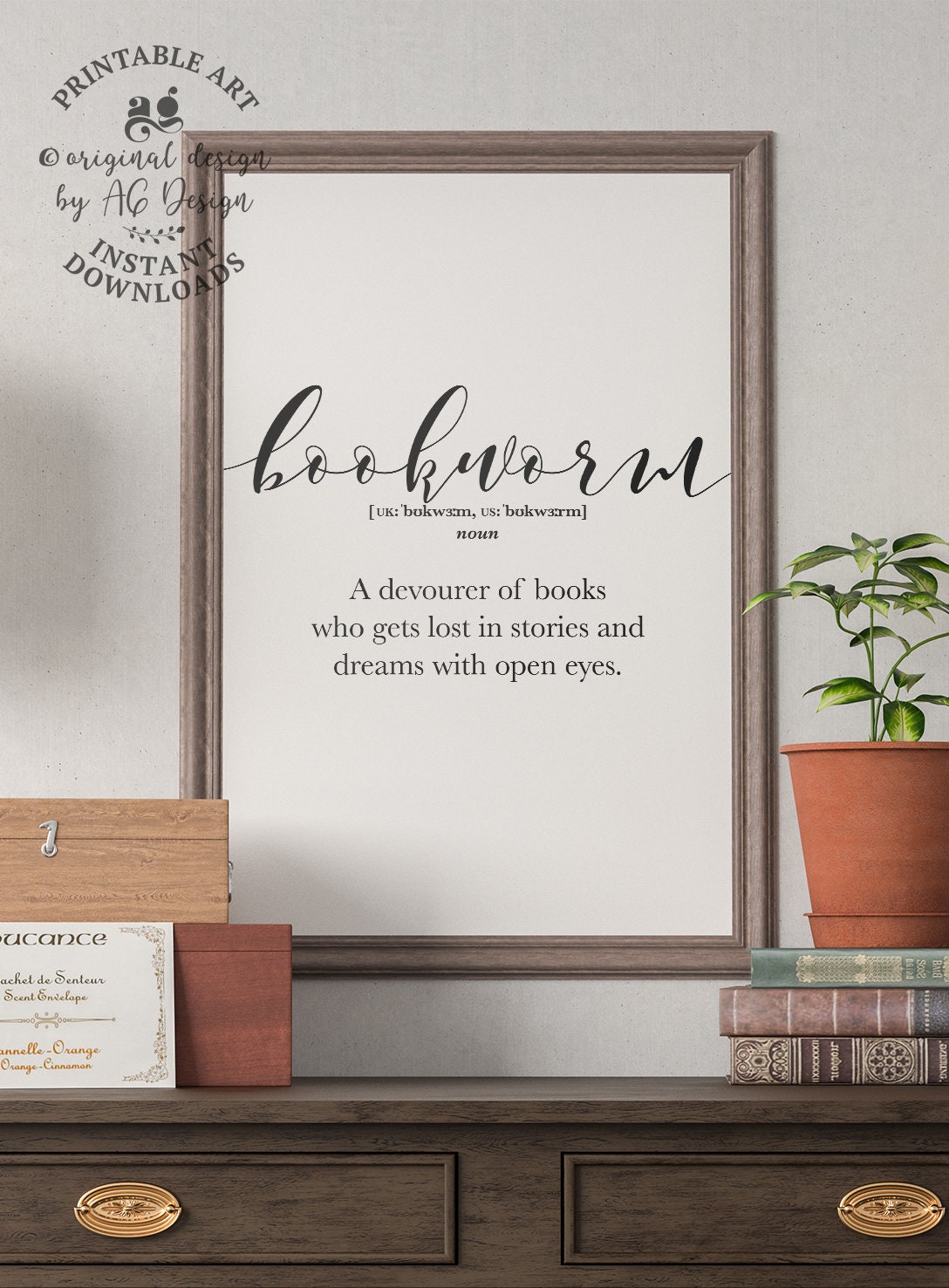 Bookworm gifts definition wall art Printable funny book lover | Etsy