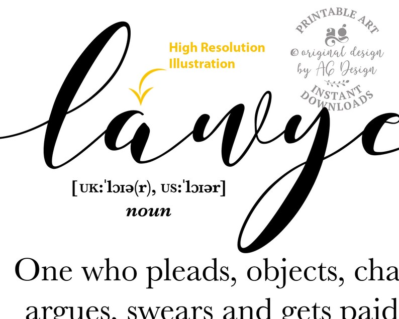 Lawyer Gifts, Lawyer Definition Print, Word Definition Printable