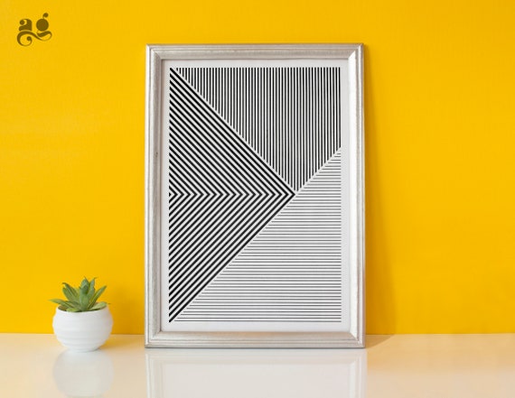 Geometric Monochrome Print, Printable Minimal Abstract Art, BW