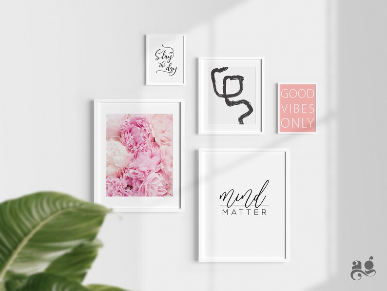 Blush Pink & Black Wall Art Printables Set of 5 Bundle Etsy