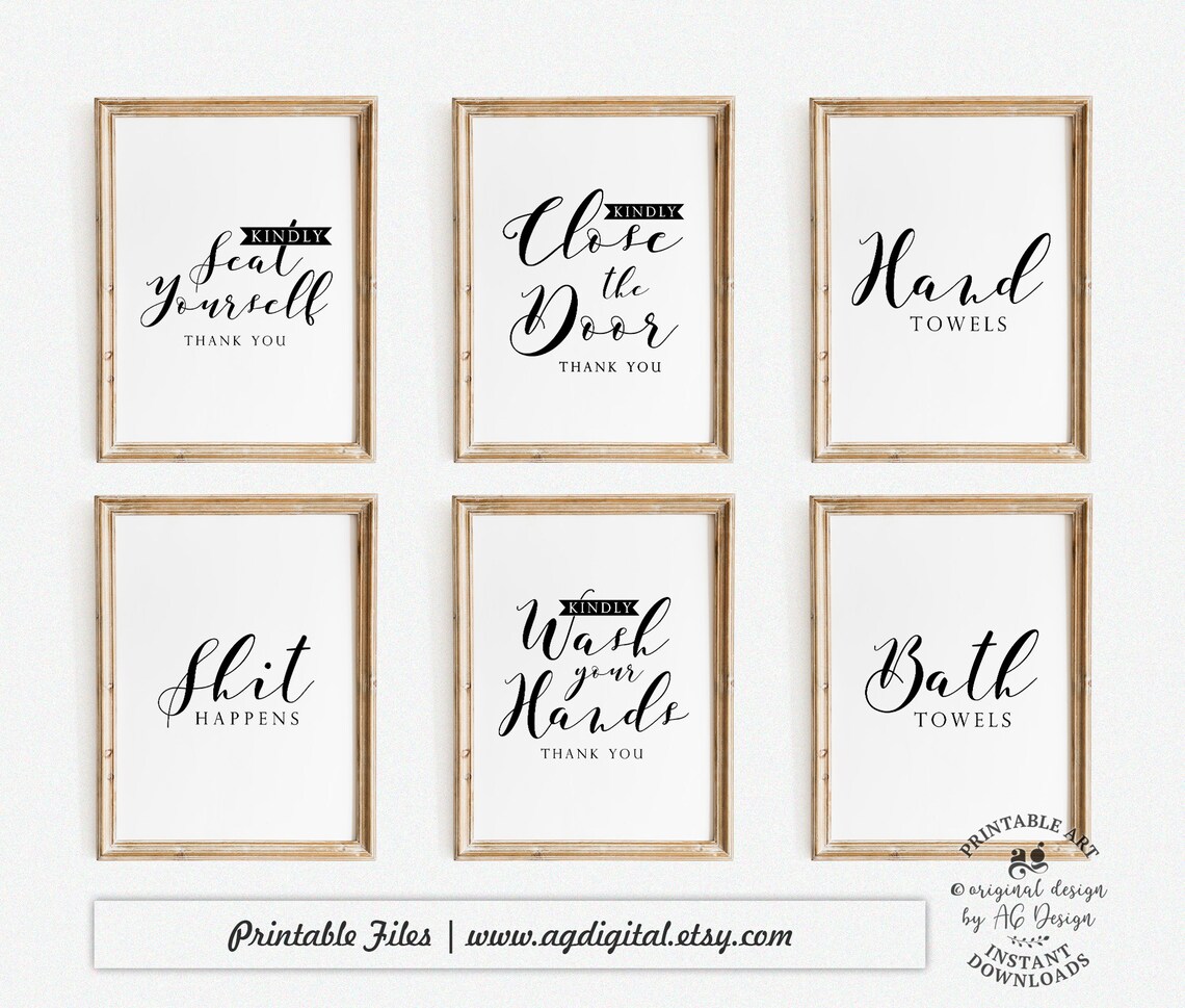 Funny Bathroom Signs Printables Set of 30 Bathroom Art Bath | Etsy India