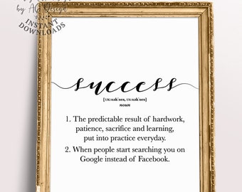 Success Printable, Business Success Quotes, Success Sign, Success Wall art, Definition Print decor, Success Definition Print, Dictionary Art