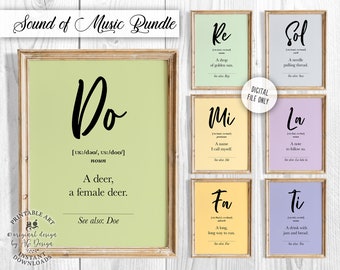 Do Re Mi Prints, Sound of Music Poster Set of 7, Music Studio Decor Printable wall art, Music Classroom Decor, Funny Gift Digital Download