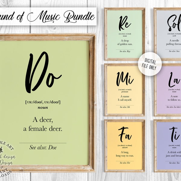 Do Re Mi Prints, Sound of Music Poster Set of 7, Music Studio Decor Printable wall art, Music Classroom Decor, Funny Gift Digital Download