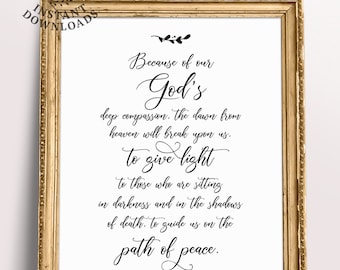 Luke 1:78-79, God will guide us on the path of peace, Bible verse signs, Christian Scriptures decor, Scandi wall posters, Graduation verses