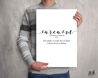 Funny Word Definition print, Sarcasm Definition poster, Wall Quote sign, Typography wall art, Dorm room printable decor digital download