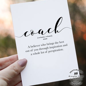 Dankeschön-Karte für Coach, Coach-Definitionskarte, druckbare Coach-Geschenke, Baseball-Trainer-Trainer-Trainer-Coach-Anerkennungsgrußkarte