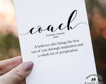 Thank You Card for Coach, Coach Definition Card, Printable Coach gifts, baseball coach Instructor Trainer Coach appreciation greeting card
