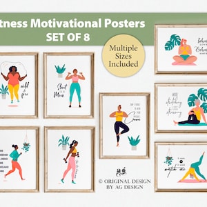 Fitness Women empowerment Quotes Poster Set of 8, Home gym decor, Exercise poster, yoga/gym teacher-fitness coach-personal trainer gift