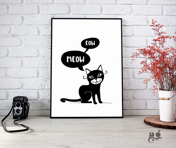 Cat Wall Art Printable Cat Lover Gift For Christmas Black Etsy