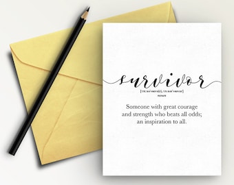 Printable Card for Survivor, Cancer Survivor cards, Surgery support card, card for Warrior, Veteran Courage cards, Motivational blank Card