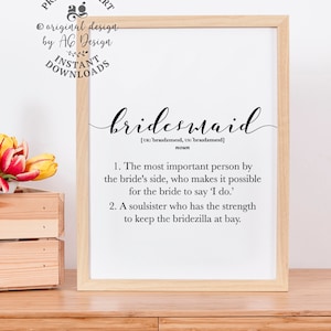 Funny Bridesmaid Gifts, Gift for Best Friend Soul Sister, Thank you Bridesmaid, Printable Bridesmaid Definitionwall Art, Made of Honour image 1