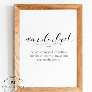 Wanderlust Print, Printable wanderlust definition, Love Travel sign, Travelling Quote posters, Bon Voyage, Funny travel adventure gifts