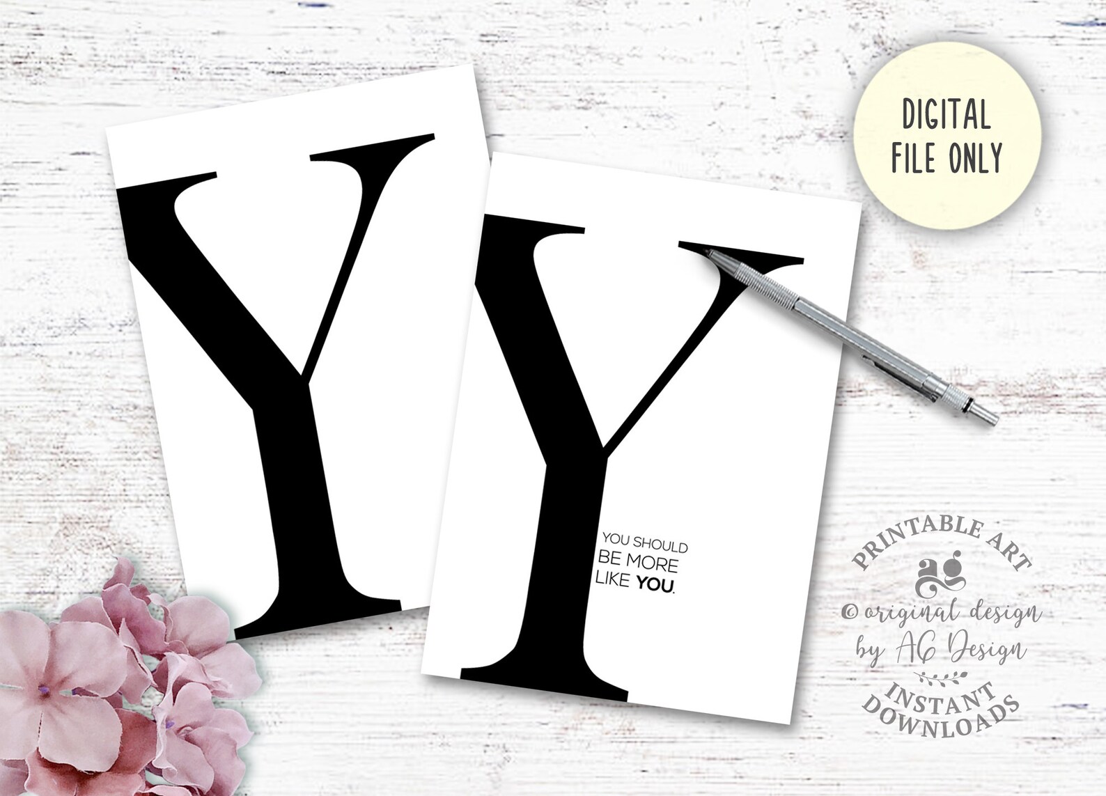Buy Personalized Initial Letter Y Printable Set of 2 Monogram Y Online in India - Etsy