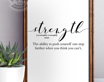Strength Definition Print, Strength quotes, Dictionary Art Print, Encouragment posters, Above bed decor, Cheap dorm decor, Miscarriage gift