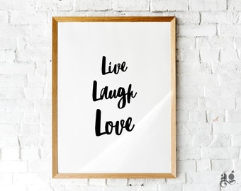 Live Laugh Love, Affiche murale drôle imprimable, Décor de soirée pyjama, décoration de dortoir universitaire, Impression typographique de citation mignonne, cadeau pour adolescente