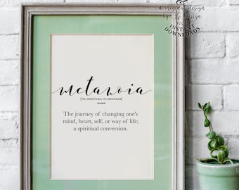 Metanoia Definition Poster, Printable Greek art decor, Greek Quote Print, Inspirational Journey Mind Heart Self Life Spiritual Conversion