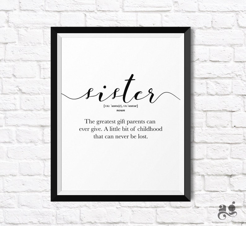 gifts for sister printable sister quote word definition etsy