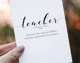 Thank You Card for Teacher, Teacher Definition, Printable Back to school gifts, Kindergarten School Teacher appreciation greeting card