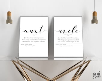 Aunt Uncle prints Set of 2, Personalized definition poster, Funny Printable gifts, Christmas Anniversary gift for Auntie Cool Uncle sign