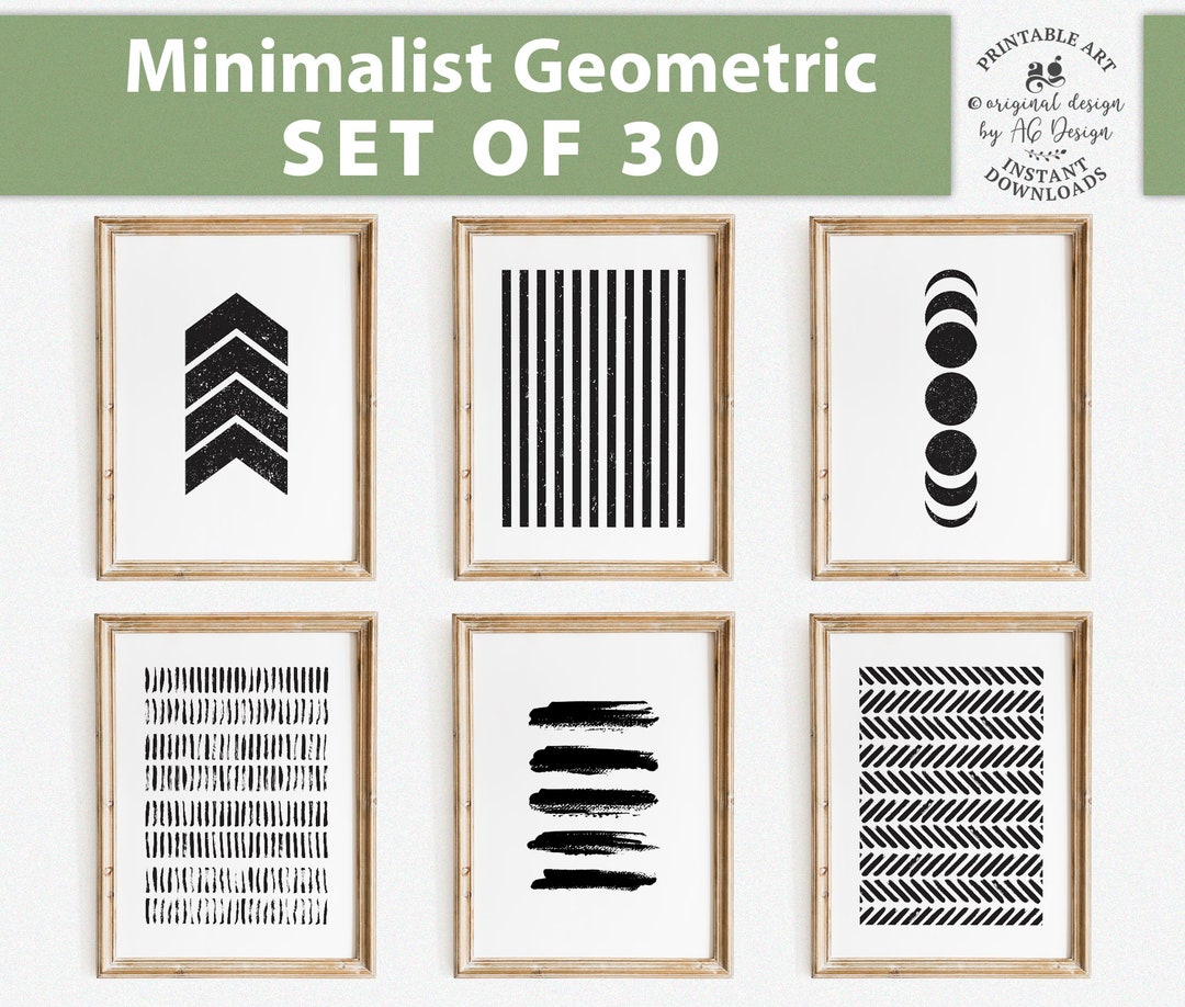 Minimalist Abstract Geometric Boho Black White Gallery Wall Set of 30 ...