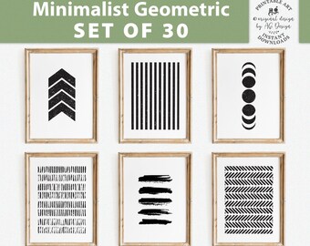Minimalist Abstract Geometric Boho Black White Gallery Wall Set of 30 Bundle Printables Scandinavian Decor Watercolor Print Brush Stroke art