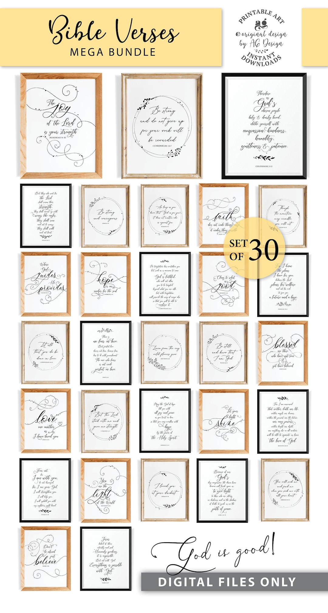 Bible Verse Print Bundle Set of 30, Printable Christian Wall Art ...