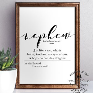 Personalized gift for Nephew, Printable Nephew definition print, family gallery wall decor, Birthday gift from aunt and uncle, 8in X 10in