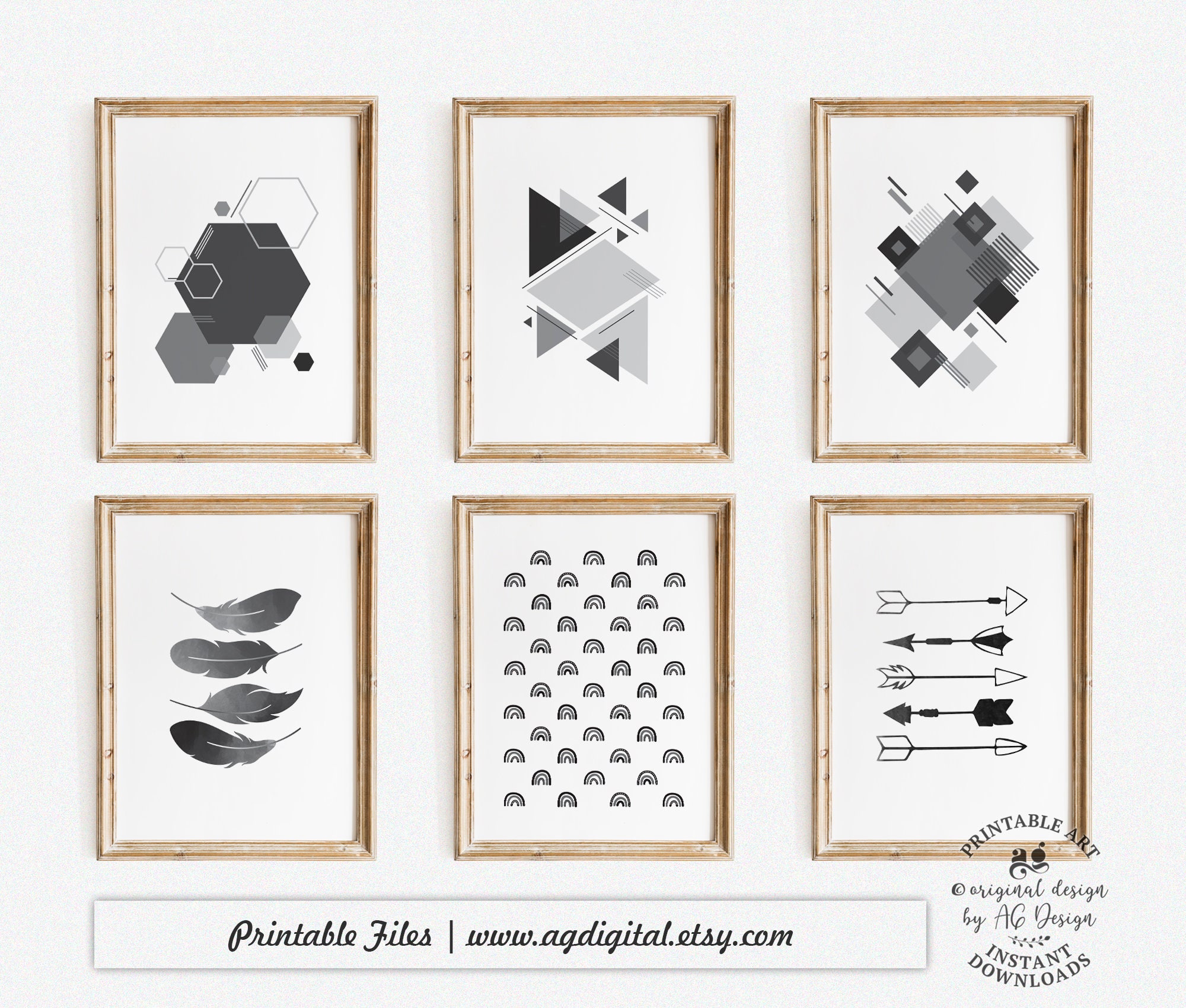 Minimalist Abstract Geometric Boho Black White Gallery Wall Set of 30 ...