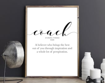 Coach Definition Print, Coach gift, Printable wall art, baseball coach gift, instructor trainer dictionary quote, coach appreciation poster