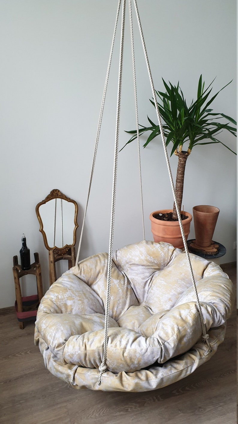 Kybo Hanging Chair Hammock Chair Blue Green Round Hanging Seat Swing Indoor Terrace Outdoor Balcony Handmade 100 Home Relaxing