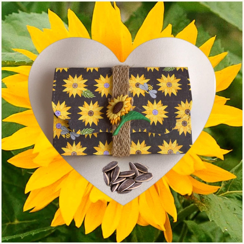 Mini Personalised sunflower seed gift. Comes in a reusable luxury envelope with jute ribbon slide fastener. Unusual unique garden gift. image 5