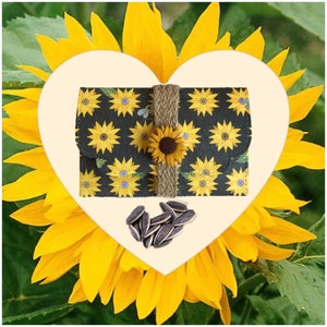 Mini Personalised sunflower seed gift. Comes in a reusable luxury envelope with jute ribbon slide fastener. Unusual unique garden gift. image 1