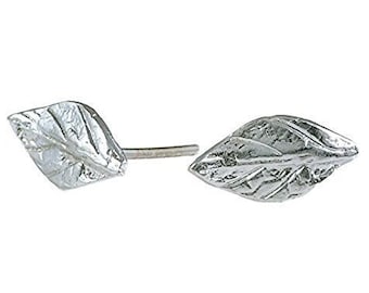 Sterling Silver Leaf Stud Earrings for Women - Dainty Everyday Tiny Studs