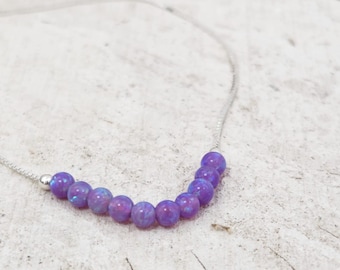 Purple Opal Beaded Necklace - 3mm Opal Bead Minimalist Jewelry - 925 Sterling Silver box Chain 16 +2 Inch Extension