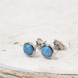 Opal Stud Earrings 4mm studs Opal Jewelry Dainty Minimalist Light Blue Opal Earrings image 3