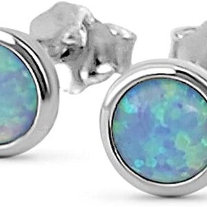 Opal Stud Earrings 4mm studs Opal Jewelry Dainty Minimalist Light Blue Opal Earrings image 2