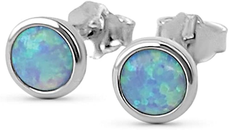 Opal Stud Earrings 4mm studs Opal Jewelry Dainty Minimalist Light Blue Opal Earrings image 2