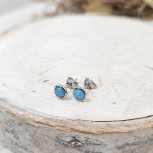 Opal Stud Earrings 4mm studs Opal Jewelry Dainty Minimalist Light Blue Opal Earrings image 5