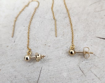 Double Hole Ear Piercing - Gold Filled Dangle Oorbellen, Trendy Two Cartilage Chain Threader, Edgy Drop Needle Pull Lange oorbellen voor vrouwen