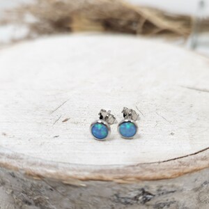 Opal Stud Earrings 4mm studs Opal Jewelry Dainty Minimalist Light Blue Opal Earrings image 6