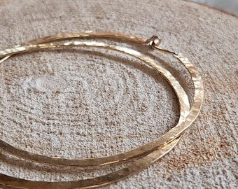 Hammered Hoop Earrings - 14k Gold Filled Large Hoop 2.5 inches 65 mm Handmade Pair of Earrings for Women