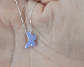 Purple Lilac Opal Butterfly Necklace - Synthetic Opal Jewelry Sterling Silver 925 Box Chain 16"+extension