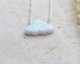 White Opal Cloud necklace-  Cute Fire Opal Cloud Charm -  Sky Weather Necklace - Sterling Silver - White Opal - Lenght 14"+ extender