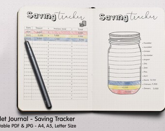Dotted Grid Journal, Saving Tracker Planner A4, A5, Letter Size Printable PDF, Mason Jar, Dotted Pages, Tracker, Inserts Template, Dot Grid