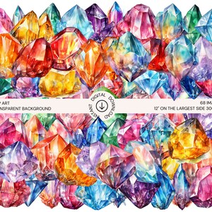 Watercolor Crystals Clip Art Bundle | 68 PNGs, Bright Colors